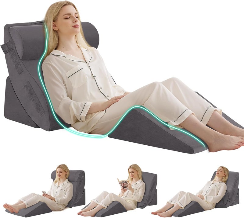 Bambulex 4PCS Wedge Pillow Set for After Surgery, Orthopedic Bed Wedge Pillow for Back Pain Relief, Sitting Up in Bed, Acid Reflux, Adjustable Post Surgery Pillows for GERD, Snoring, Velvet Grey - Image 1